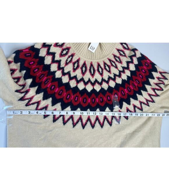 GAP NWT Relaxed Fair Isle Mockneck Sweater Cream Pink Green Winter Preppy XL - Picture 7 of 7
